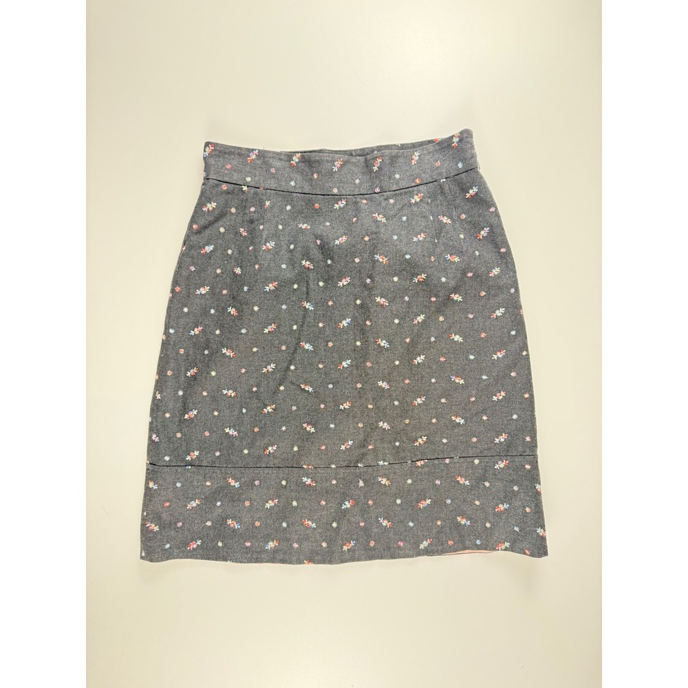 Odille Anthropologie Gray‎ Floral Embroidered Cotton Pencil Skirt Size 4 RN66170